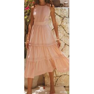 Pampelone tiered ruffle maxi dress peach pink c cotton size Small